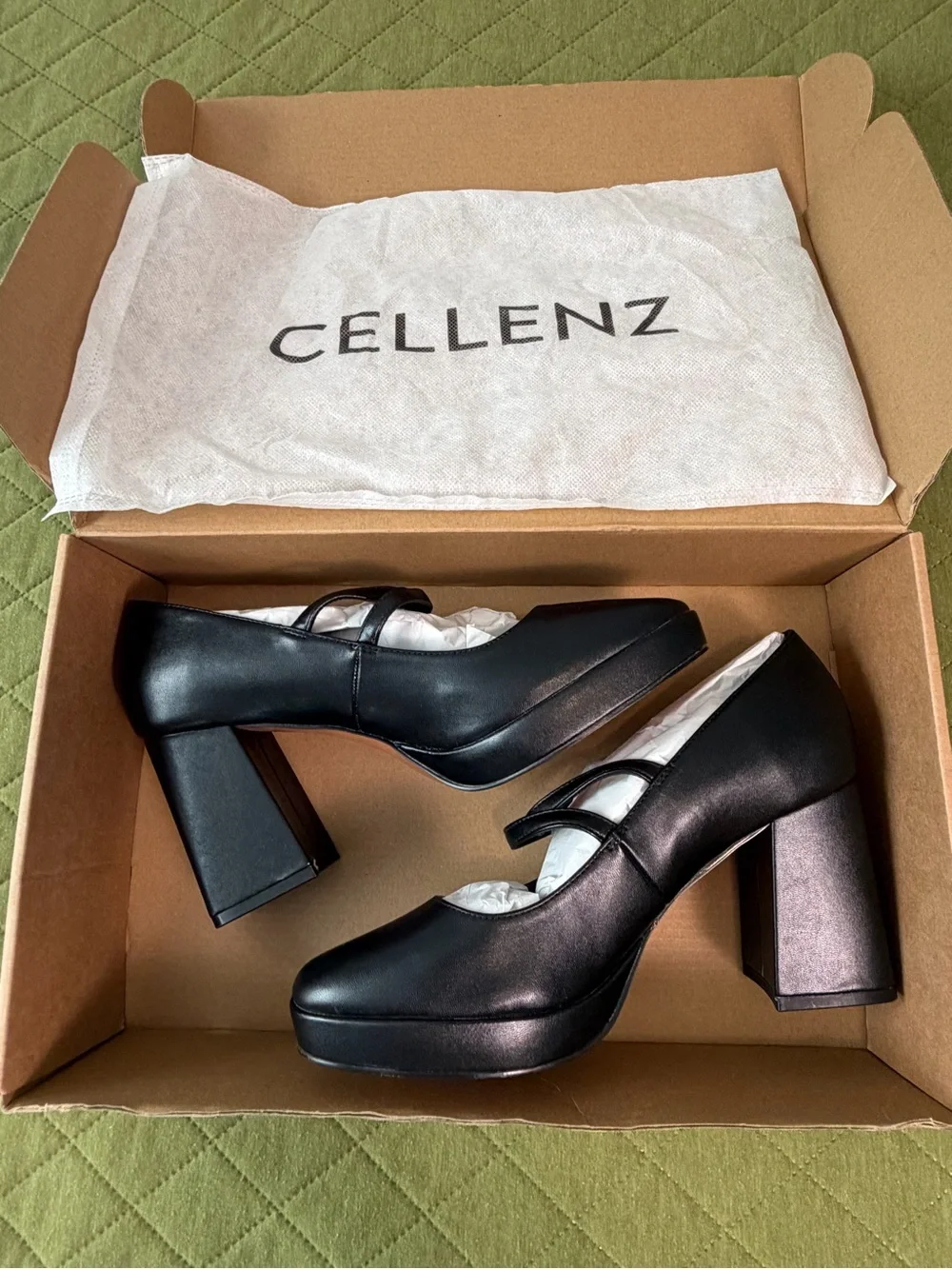 Cellenz Black Platform Heels — Chunky Block Heel
